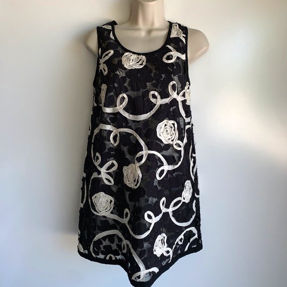 Debra Rodman Sleeveless Black Ivory Overlay Dress - Picture 1 of 8
